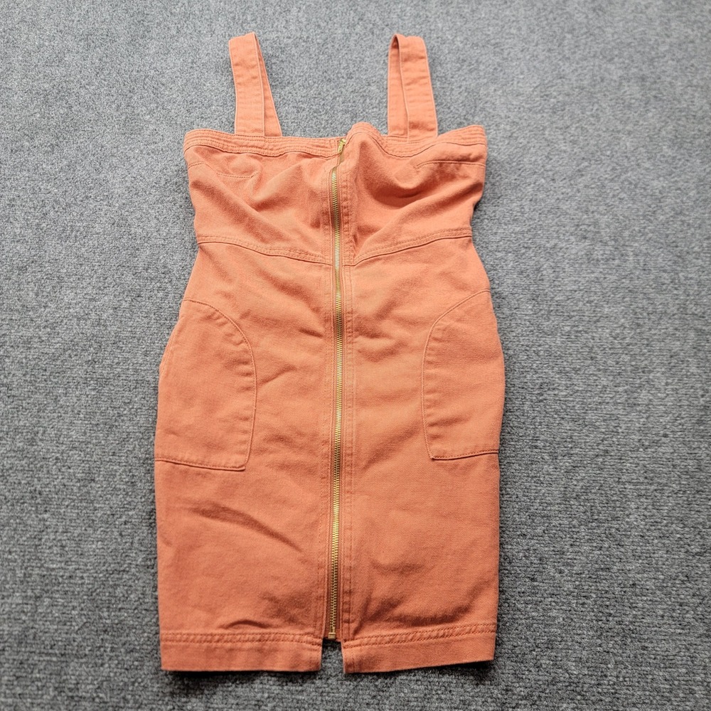 Vila Clothes Viaxel Denim Dress Orange Zip Front Mini Dress 14036175 Size M